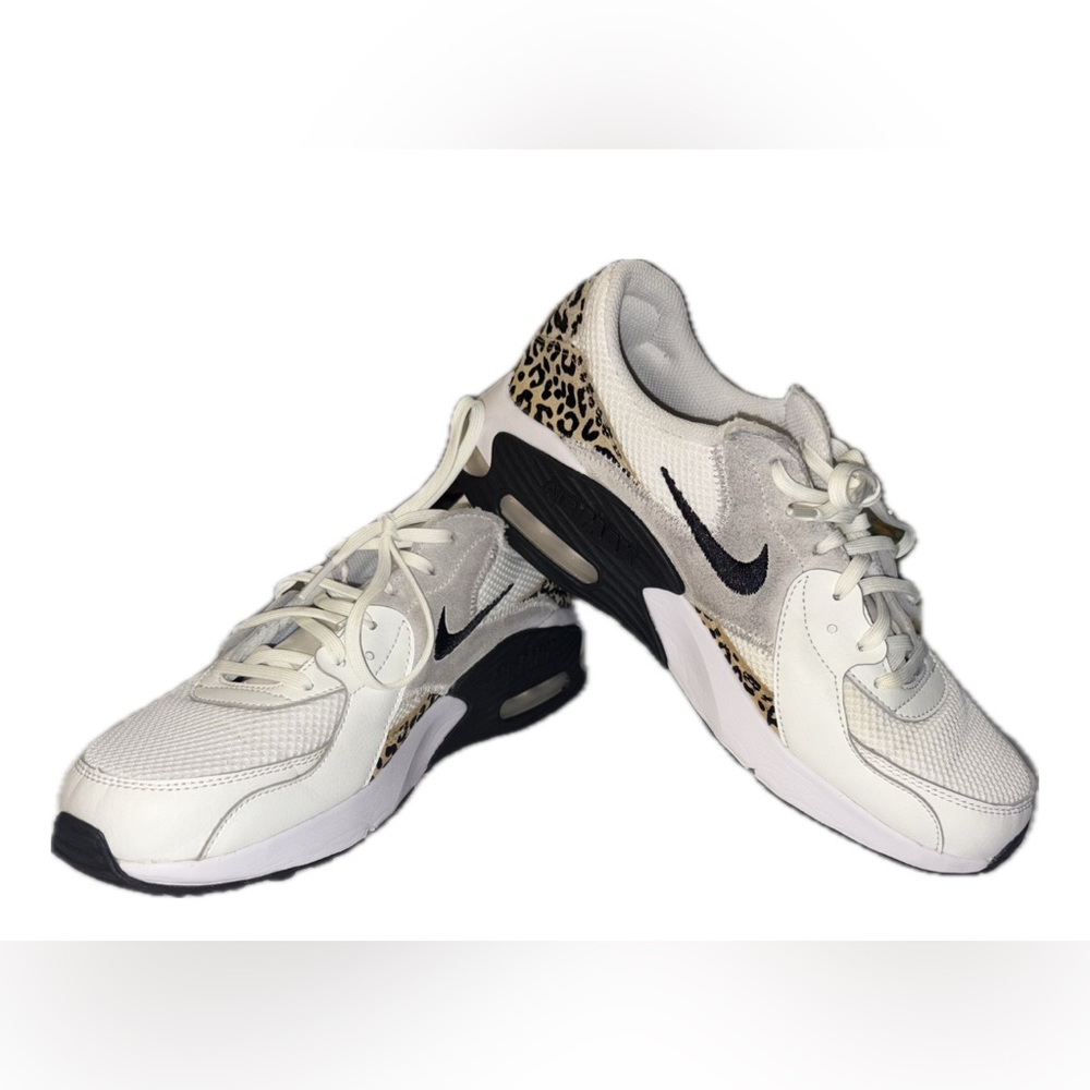 Nike Women’s White and Black Sneakers with Leopard Print Accent